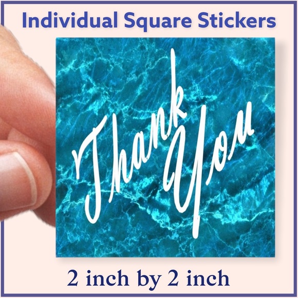 Mailers And More Other - 100 (2x2 Inch) Ice Water Blue Marble, Square Stickers, High Gloss, Thank You